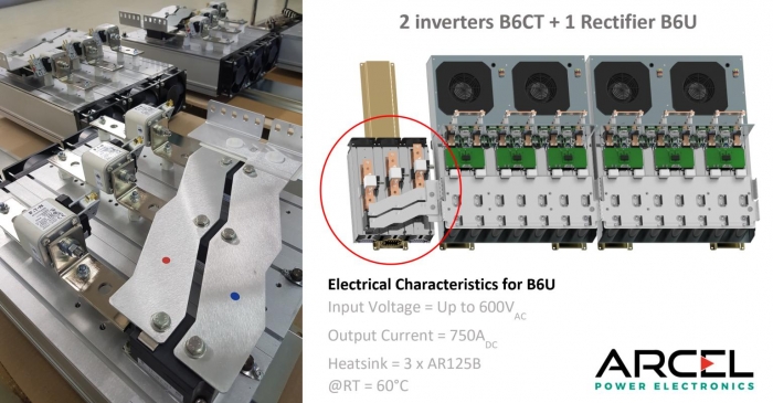 DC busbar connecting a B6CT inverter to a B6U rectifier